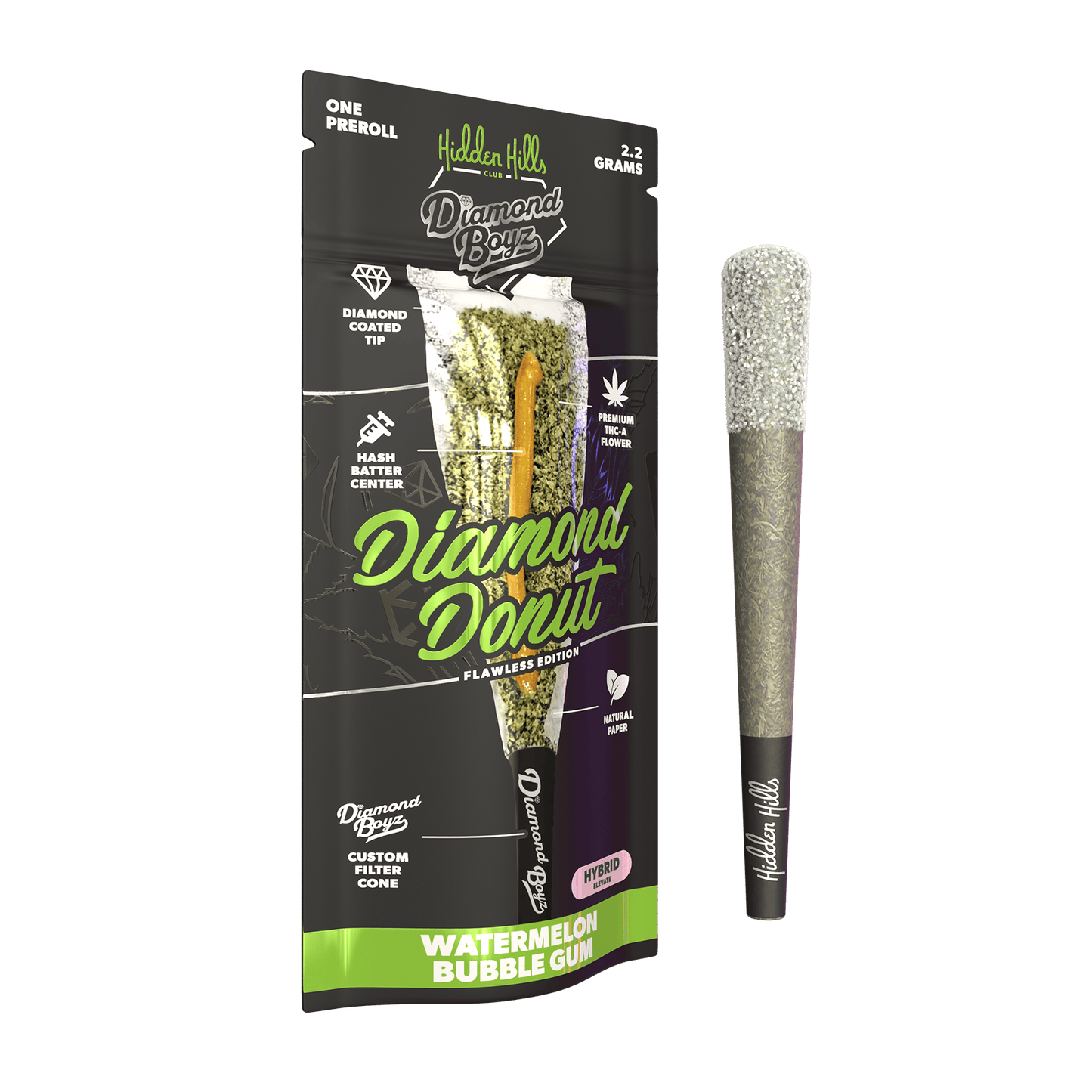Watermelon Bubble Gum - Hidden Hills Diamond Donut Pre - Rolls 2.2G - Hidden Hills