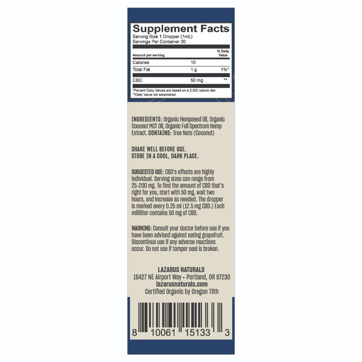 Full Spectrum Classic CBD Tincture 1,500MG - Lazarus Naturals - Lazarus Naturals