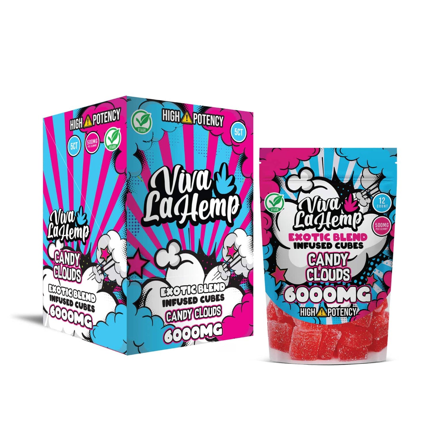 Viva La Hemp Infused Cubes Gummies - Candy Clouds 6000MG