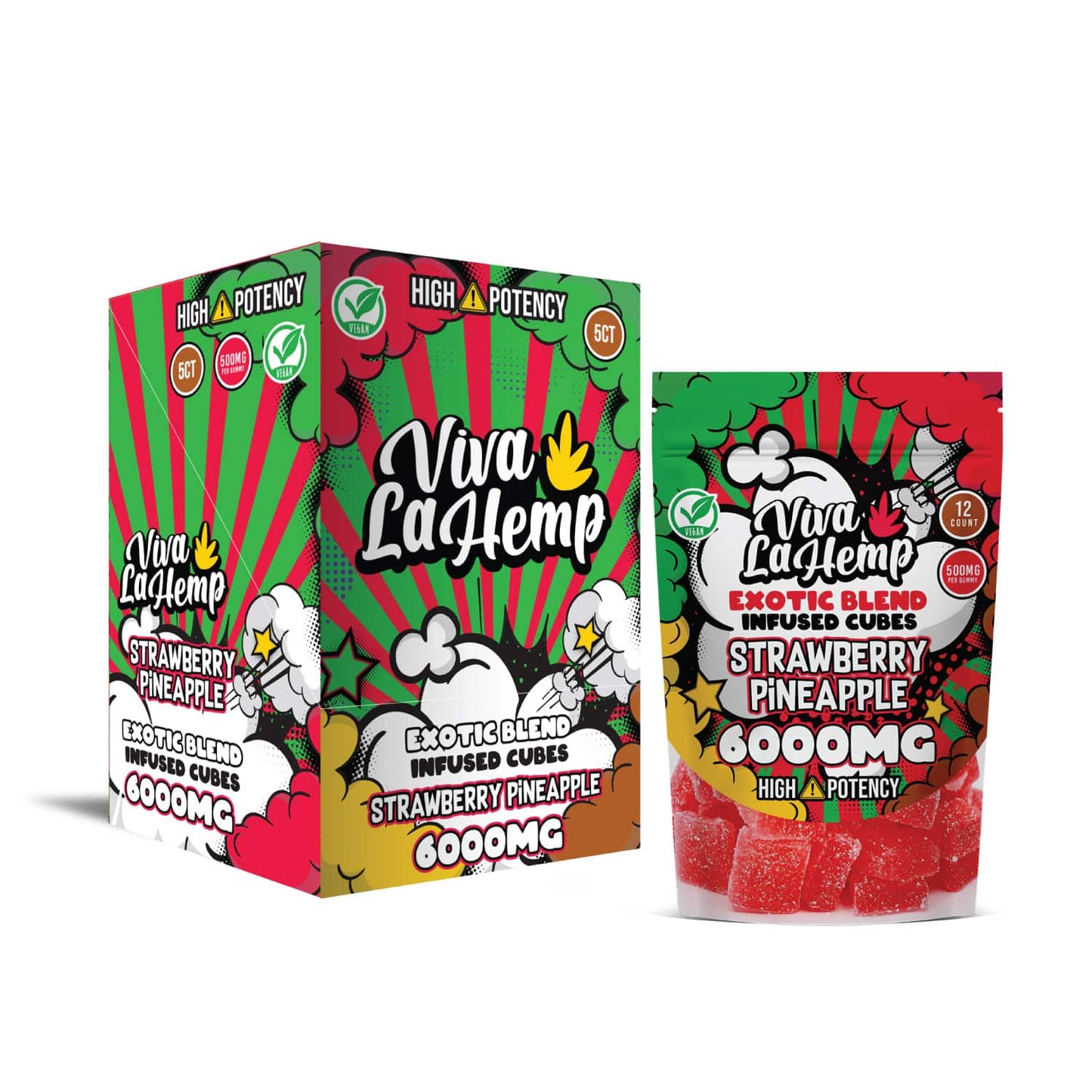 Viva La Hemp Infused Cubes Gummies 6000MG - Strawberry Pineapple