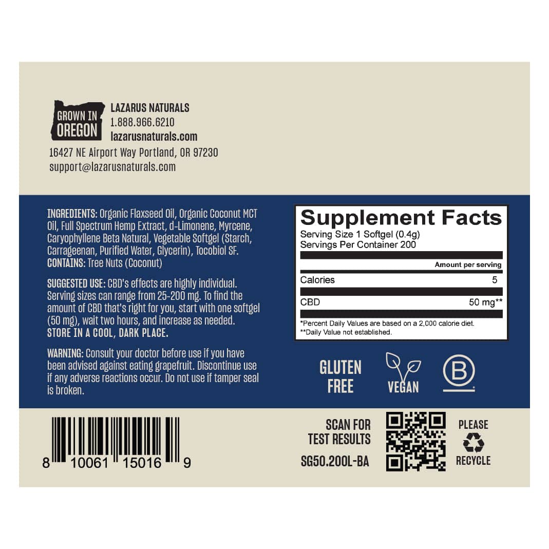 CBD Capsules 50MG (200CT) - Lazarus Naturals - Lazarus Naturals