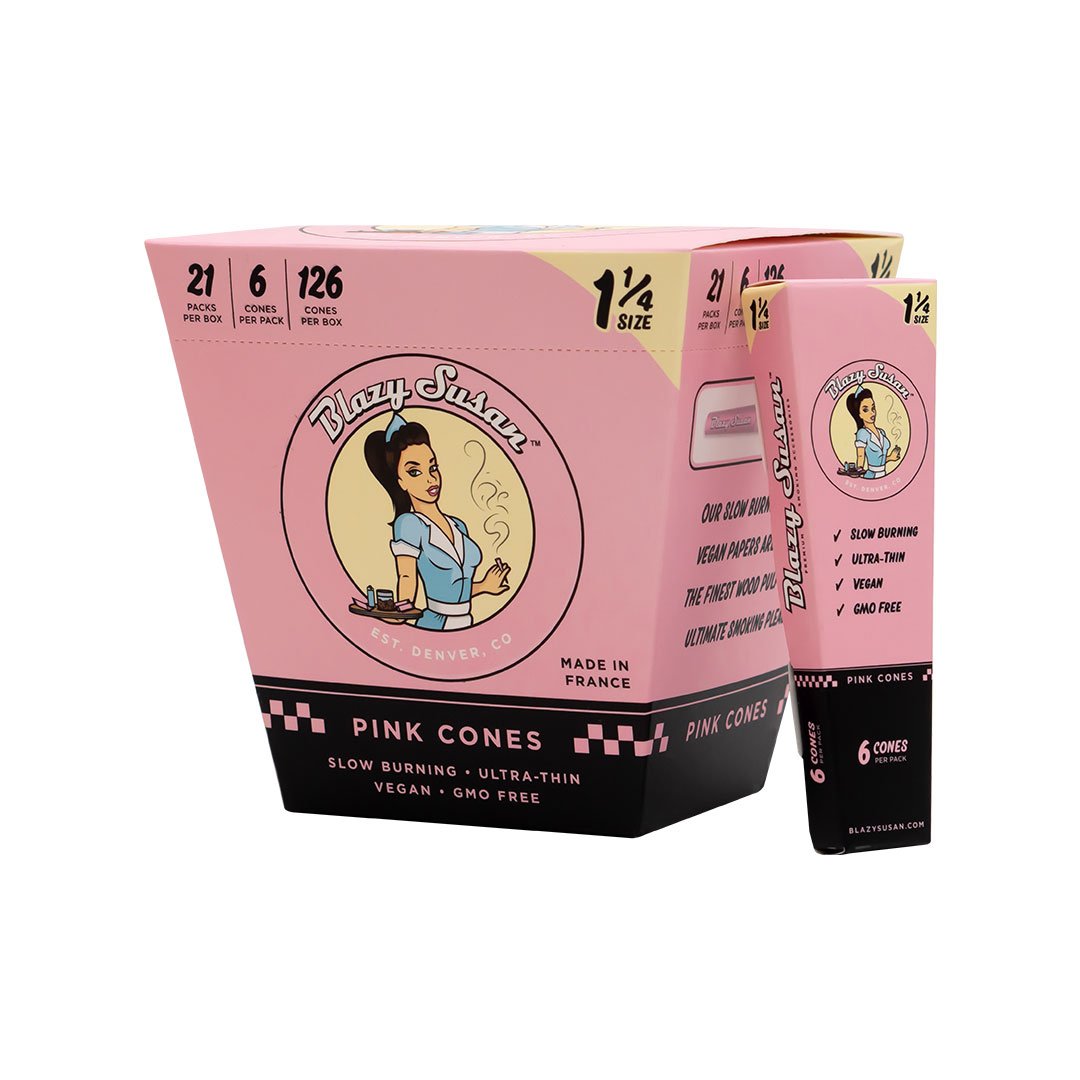 Blazy Susan Pink 1-1/4" Pre Rolled Cones | Full Box - Blazy Susan - DC LLC