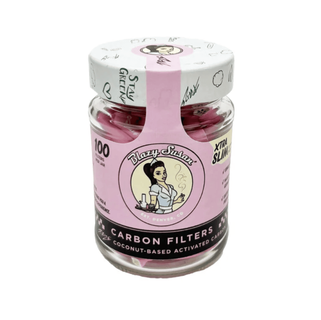 Blazy Susan Pink Activated Charcoal Filter Tips | Jar 100ct - Blazy Susan - DC LLC