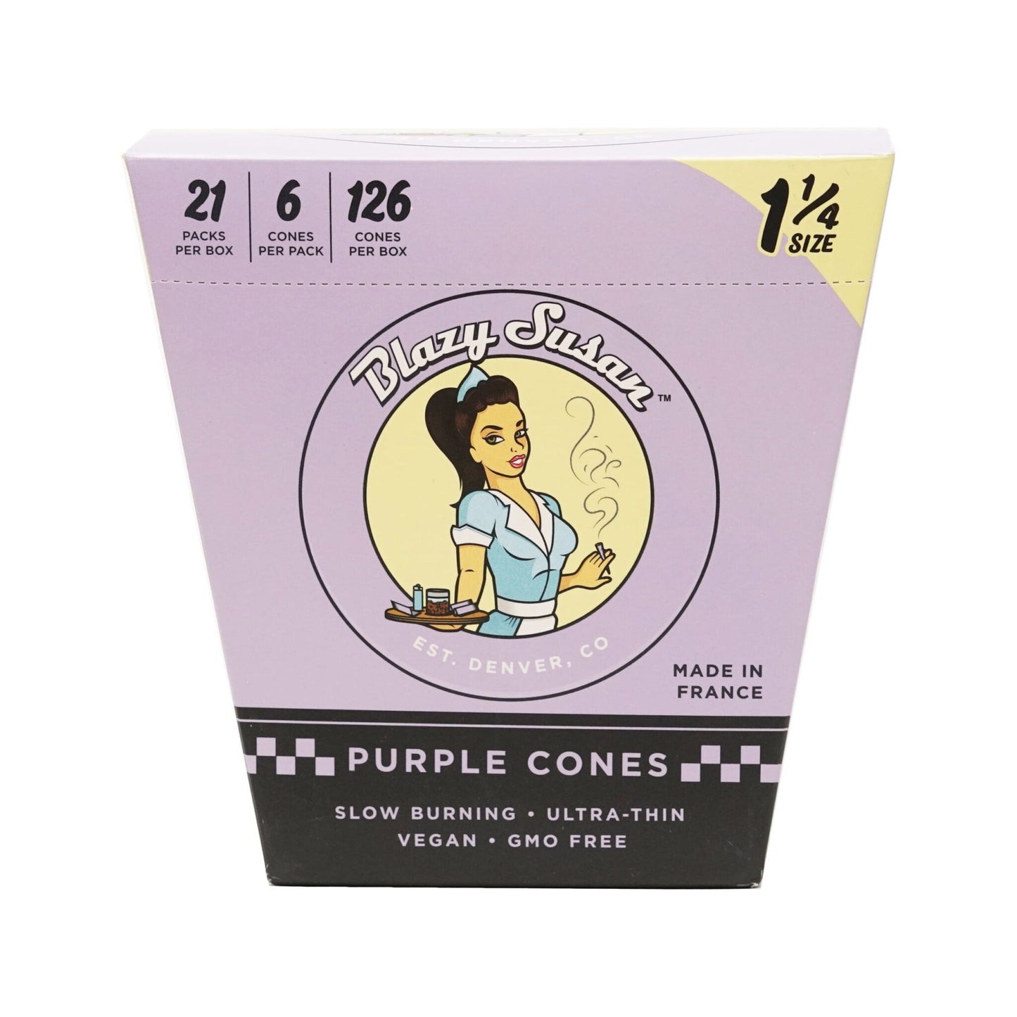 Blazy Susan Purple 1-1/4" Pre Rolled Cones | Full Box - Blazy Susan - DC LLC