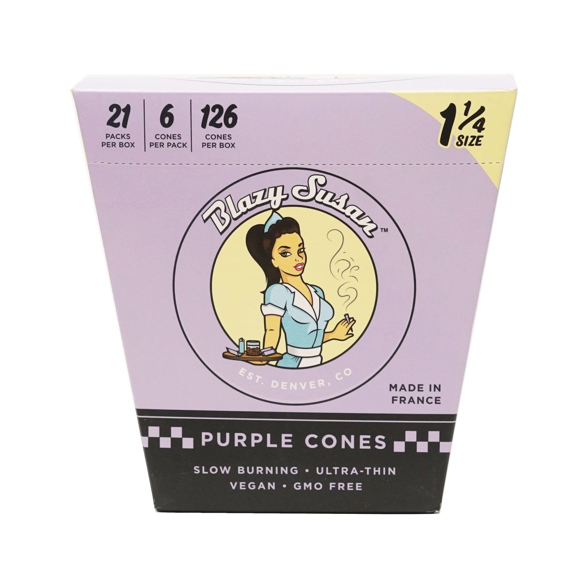 Blazy Susan Purple 1-1/4" Pre Rolled Cones | Full Box - Blazy Susan - DC LLC