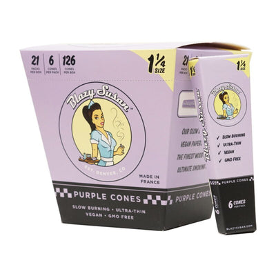 Blazy Susan Purple 1-1/4" Pre Rolled Cones | Full Box - Blazy Susan - DC LLC