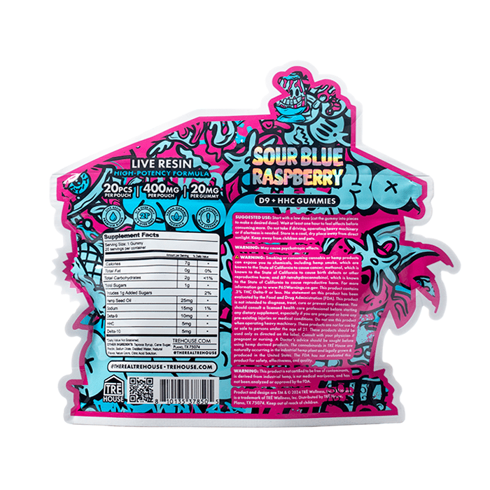 Sour Blue Raspberry - Tre House D9 HHC Live Resin Gummies 400MG - TRE House - DC LLC